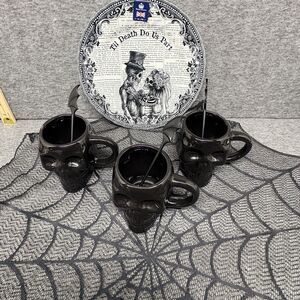ROYAL WESSEX Halloween  TILL DEATH DO US PART 10" DINNER PLATE 3 Skull Mugs.